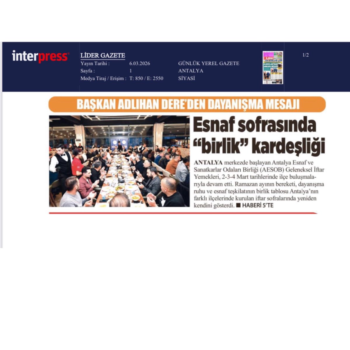 Antalya Esnaf ve Sanatkarlar Odaları Birliği tweet media