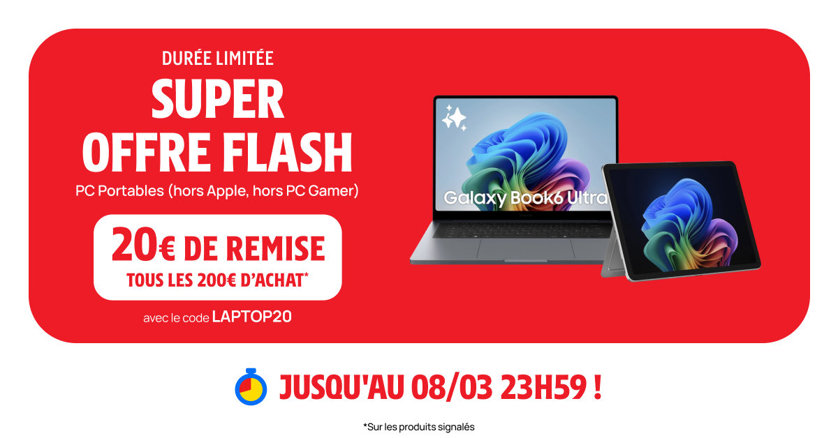 Darty_Officiel's tweet photo. #OffreFlash ⚡️ Profitez-en jusqu’à dimanche !
💻 Avec le code LAPTOP20, obtenez 20€ de remise tous les 200€ d’achat sur une sélection de PC portables.
👉 https://t.co/px3fBfc6SJ https://t.co/6XFQ3HFvnc