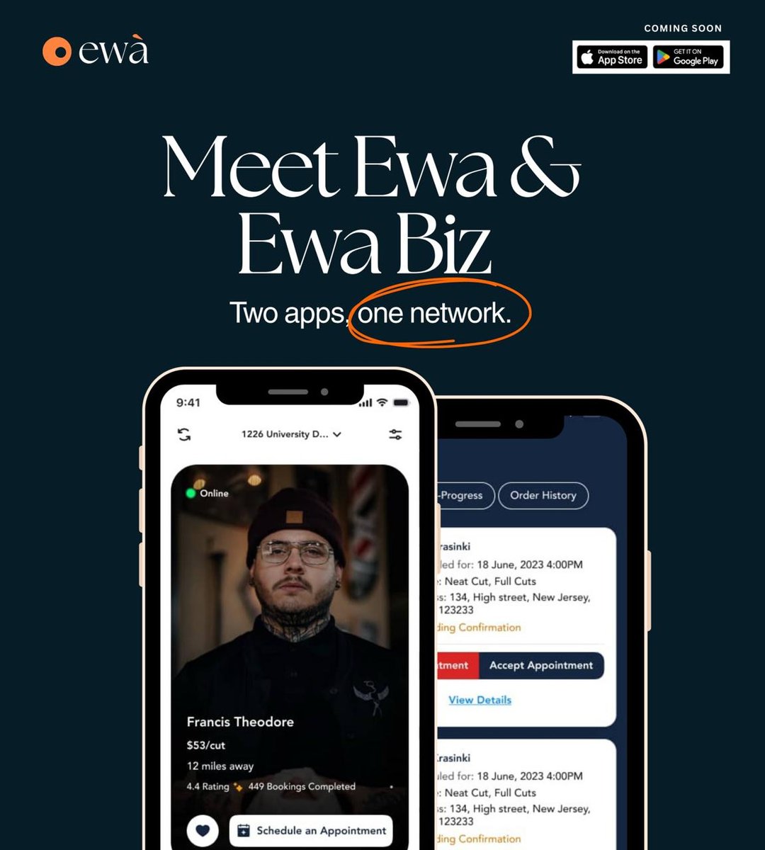 Ewatheapp's tweet photo. Getting a haircut shouldn’t depend on barbershop closing times.

Book a barber instantly with Ewa App ✂️

Barbers can also get more clients with Ewa Biz.

Simple idea.
Big convenience.
#HairTech #EwaApp https://t.co/TDGnlqGjX5
