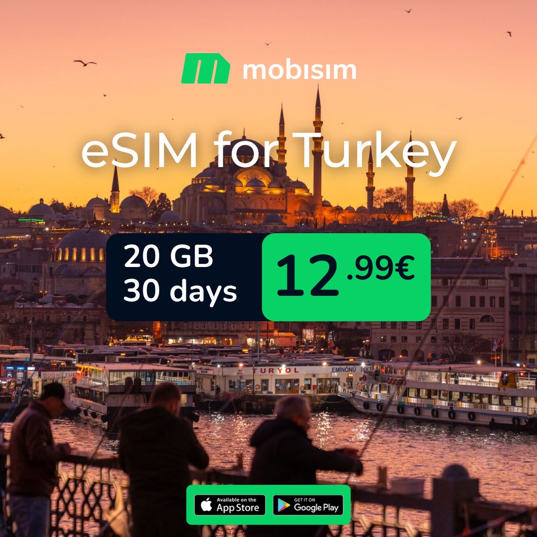 mobisimcom's tweet photo. Stay connected in Turkey with MobiSIM eSIM. 🇹🇷

Get 20GB for 30 days – only €12.99. https://t.co/rL6avq3r01