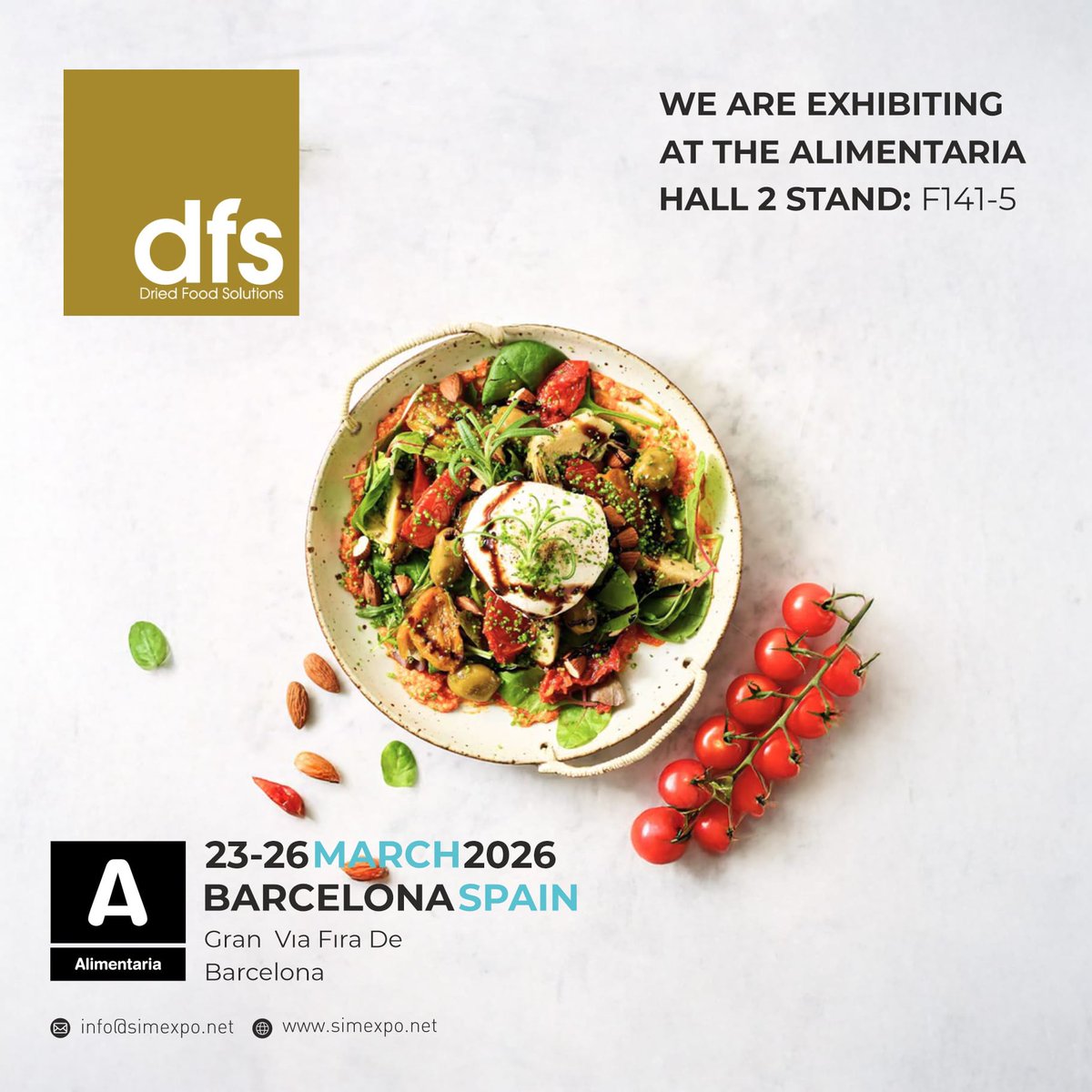23-26 Mart 2026 tarihleri arasında İspanya'nın Barselona kentinde düzenlenecek olan Alimentaria &amp; Hostelco Fuarı'nda, DFS , 2026 yılı için  yerini almıştır. #alimentariabarcelona2026 #DFS