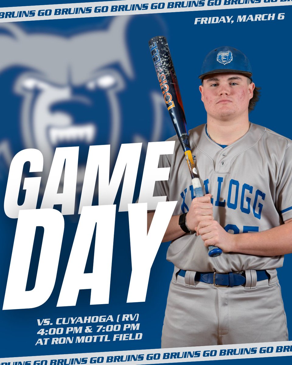 KelloggBruins's tweet image. ⚾️ @BaseballKellogg Game Day!

🆚 Cuyahoga Community College 
🕓 4:00 &amp;amp; 7:00 PM EST 
🚌 11000 Pleasant Valley Road, Parma, OH
🔗Live Stats: web.gc.com/teams/JqEfeRyN…

#GreatDayToBeABruin  #KCCBaseball #BruCru