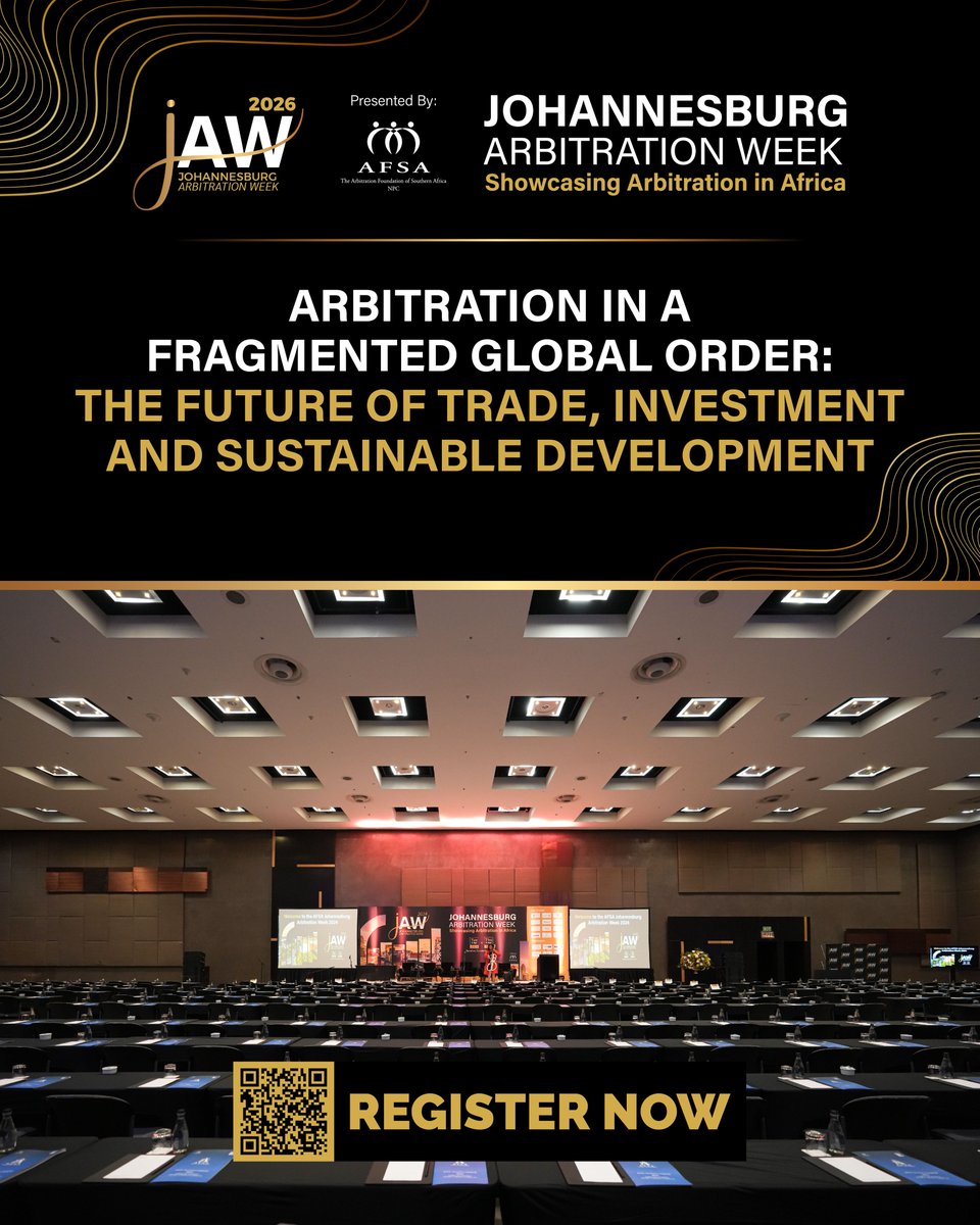 AFSAJAW2026's tweet photo. The global order is shifting - and dispute resolution is evolving with it.

The theme for JAW 2026 has been announced: Arbitration in a Fragmented Global Order.

Join the leaders shaping this future. Register: https://t.co/WmALf3tDns

#JAW2026 
#AFSA https://t.co/Boq22sIUQx