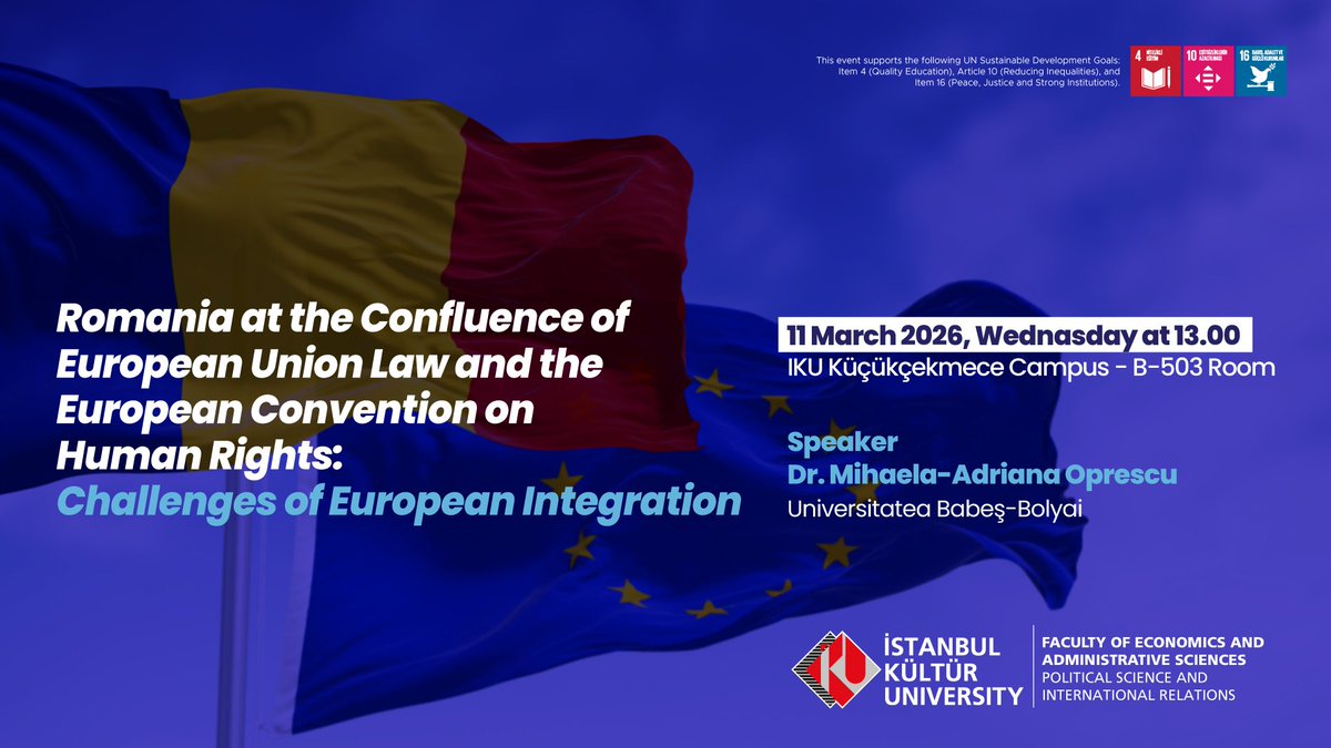 📢 Event Announcement

Join our upcoming seminar:
“Romania at the Confluence of European Union Law and the European Convention on Human Rights: Challenges of European Integration”

🎤 Dr. Mihaela-Adriana Oprescu (Universitatea Babeș-Bolyai)
📅 11 March 2026 | 🕐 13:00
