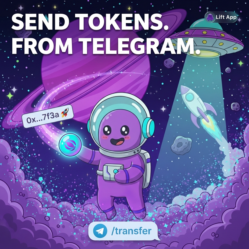 Want to withdraw your assets without exporting LIFTApp's custodial wallet? We got you!

Send any token to any address from Telegram. No wallet app, no copy-paste, no confirmation anxiety.

Just transfer > input address > amount > done!