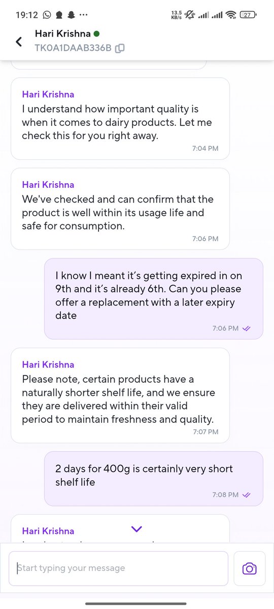 SHIVAMMOTANI's tweet photo. Can someone explain the pathetic customer support at @ZeptoNow that 2 days for a dairy product is too short of a shelf life https://t.co/B0tq3O6Rxi