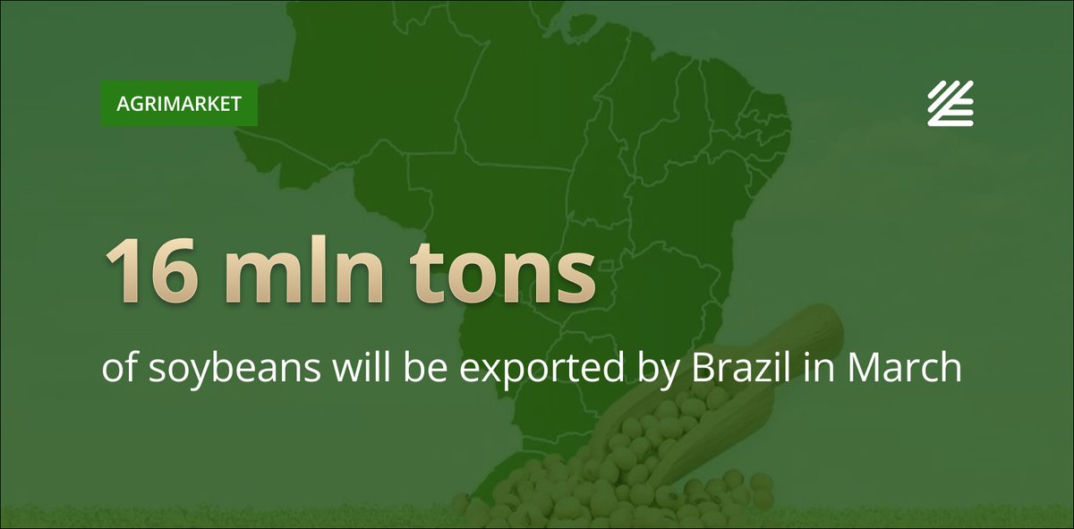 UkrAgroConsult's tweet image. 🇧🇷 #Brazil may export over 16 mln tons of #soybeans in March

Brazil’s #corn exports in March are estimated at around 697 thsd tons, up from 474 thsd tons a year earlier, although port capacity is currently focused mainly on soybean shipments.

Read more 👉surl.li/ueuuhh