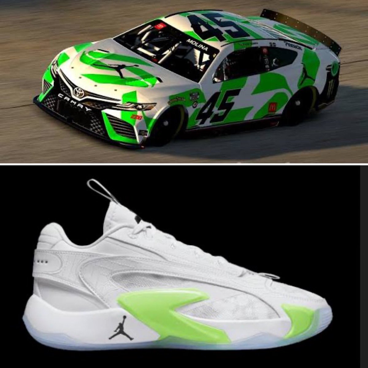 LukaDonkicks's tweet image. #FlashbackFriday

NASCAR driver Tyler Reddick, who is sponsored by Jordan Brand, will go for an extremely rare fourth straight win this weekend.

Back in 2023, Reddick drove a Luka Dončić–themed car for a race in Texas.

The car’s aesthetic aligned with the Jordan Luka 2 “Trick