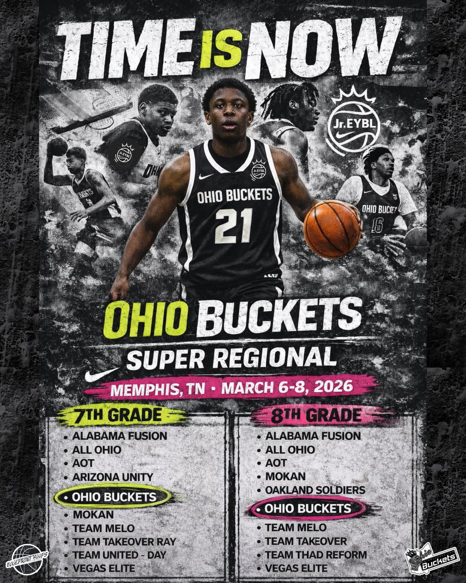 OhioBuckets's tweet photo. ⏳ TIME IS NOW!  Safe travels to our 7th/8th grade Ohio Buckets on their way to the City of Blues (Memphis, TN) — @NikeEYB Jr. EYBL Super Regional starts tonight!

🔥 HUGE weekend for the #Buckethood!
📺 Live Stream - https://t.co/H414TGk3Lf https://t.co/GzgIp1cyPO