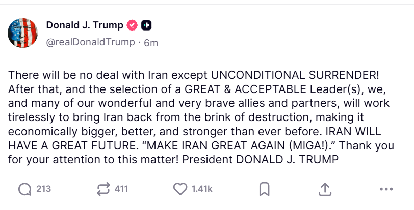 💯President Trump posted a few minutes ago.