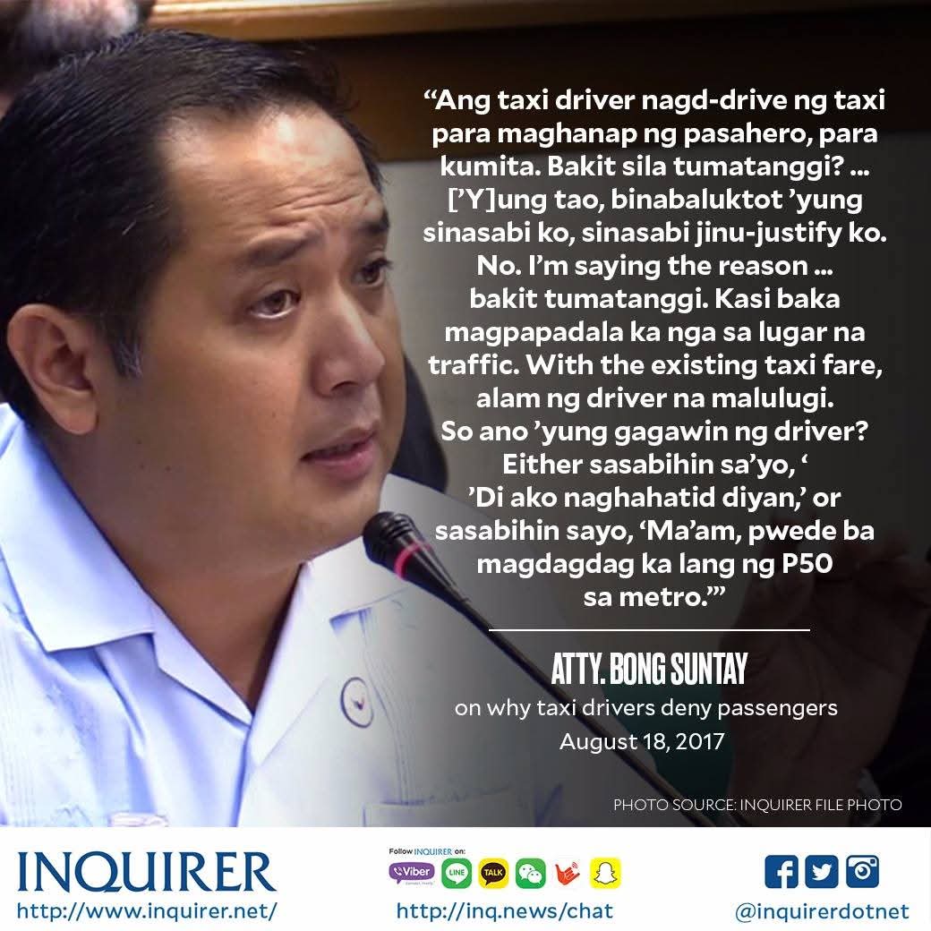nicoquejano's tweet photo. So apparently, BONG SUNTAY was the reason Uber left the Philippines. He lobbied against it when he was President of the Taxi Operators. 🤬 https://t.co/JqG6WAbeVc