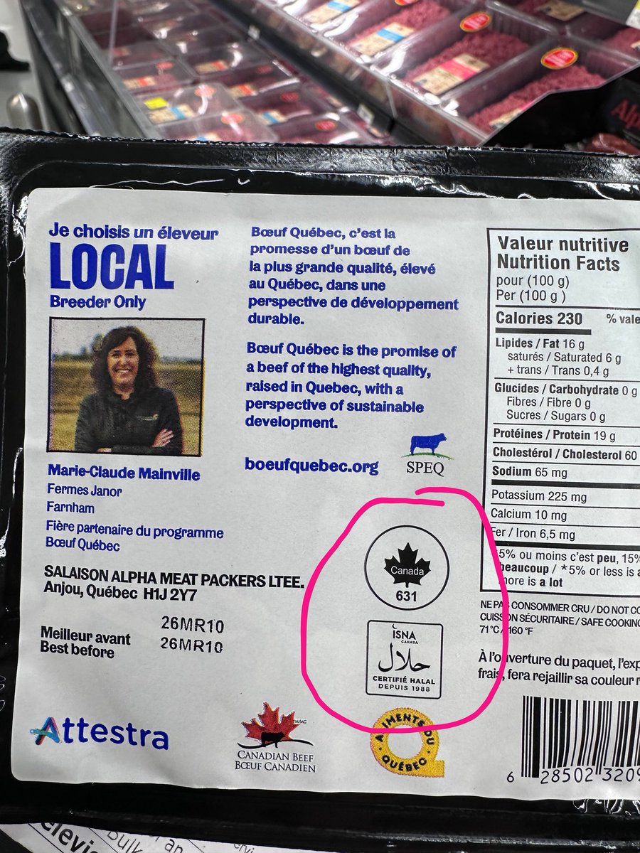 realmasse3's tweet photo. 2/2 une petite section de viandes est réservez à l’abattage Halal au Walmart ! Faites attention car presentement le poulet Olymel tout est Halal et la viandes se retrouve dans la section non Halal!😡 vérifiez car sur l’étiquetage tout est écrit en très petit!😡😡😡 https://t.co/69ESYEPACB