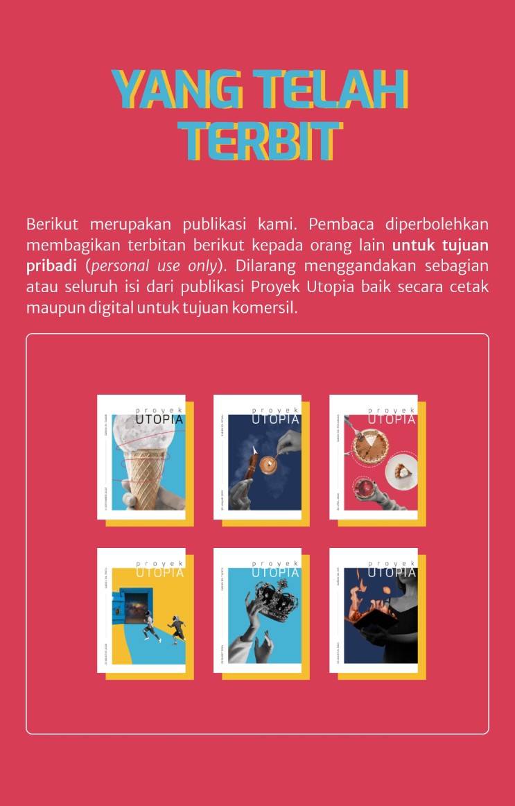 proyekutopia's tweet photo. Tim Redaksi udah terculik ke dunia nyata, tapi submisi kontributor masih kelayapan di dunia maya 🙀❗

Silakan, warga-wargi, kalau mencari zine fiksi-spekulatif gratis. Beberapa kami coba buatkan format epub-nya untuk aksesibilitas yang lebih baik 🫶🩷🩵

https://t.co/T1KFf7Vps6 https://t.co/MKVzDisLIU