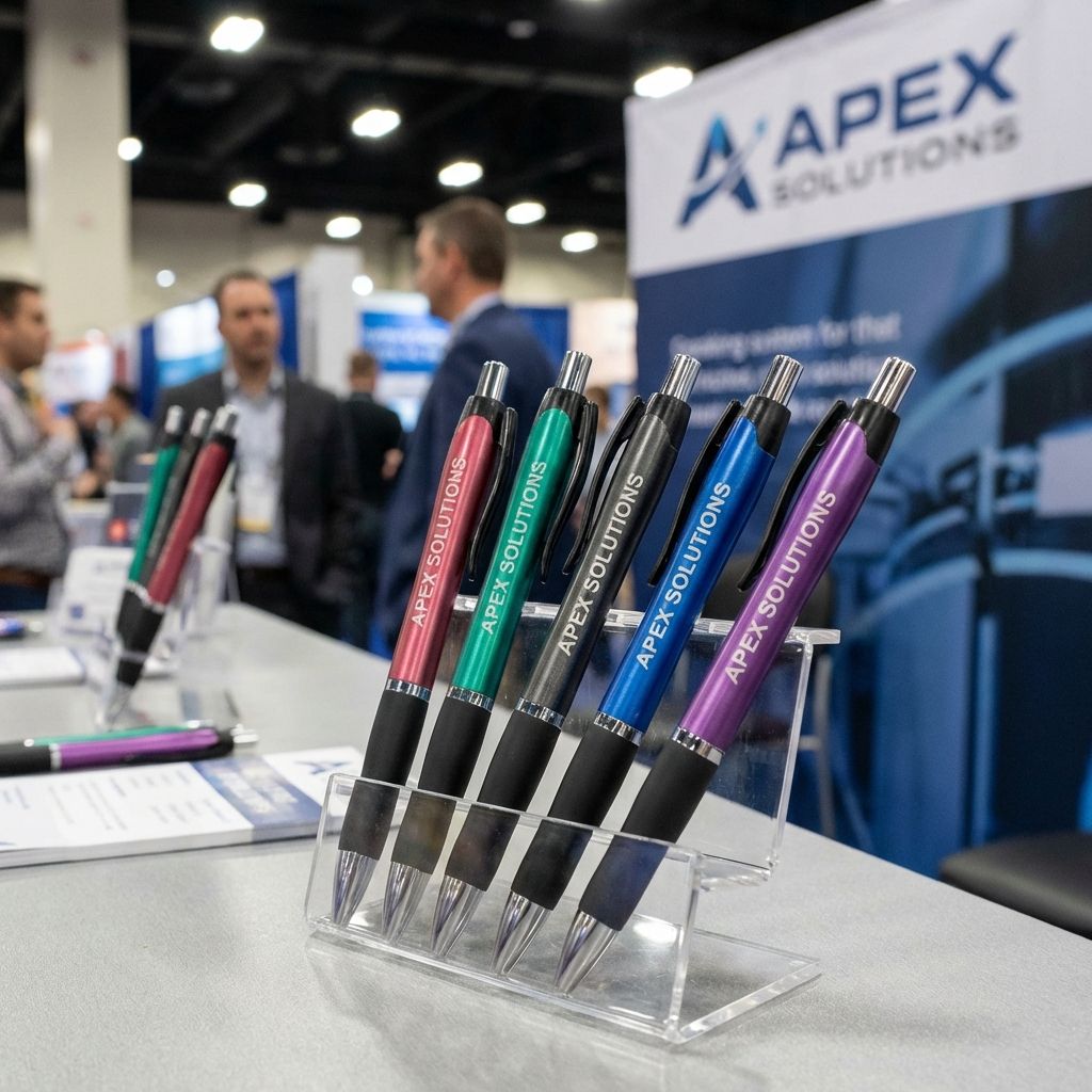 Your logo. Their pocket. Every day. ✏️ Custom pens are the #1 trade show giveaway — they travel home &amp; keep your brand front and center long after the event. Make yours unforgettable! 

buff.ly/3SkuadR 

#CustomPens #TradeShow #PromotionalPens