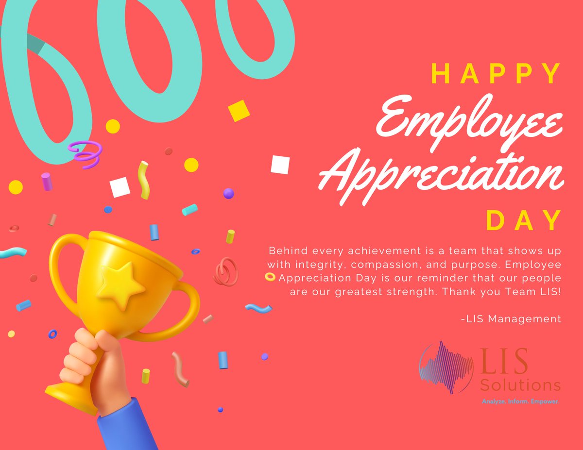 TeamLISSOL's tweet photo. Happy #EmployeeAppreciationDay!

A big thank you to the incredible LIS Solutions team for your dedication, professionalism, and the impact you make every day. We are proud of the work you do to support our mission and our customers around the world.

#TeamLIS #ThankYou https://t.co/z1e6K8xFGk