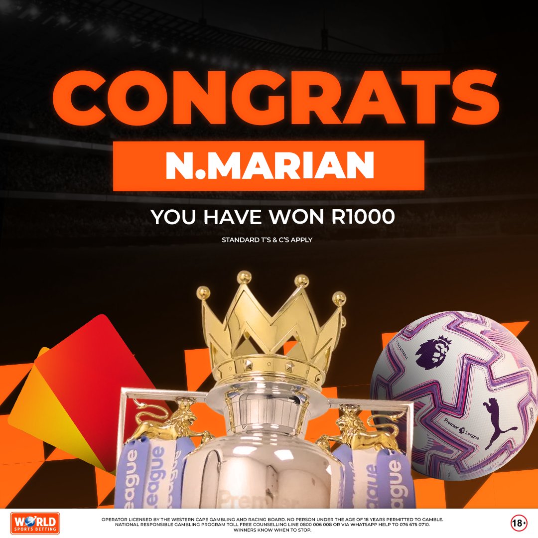 WorldSportsBet's tweet photo. Congratulations, N.Marian! π ββββ
βββYou are the winner of the Newcastle vs Man United score predictor and have scored yourself R1,000 CASH! π°
β½ Stay tuned β the next WSB Score Predictor drops soon! π₯ ββββββ
β #WSB #ScorePredictor #WinnerAlert #BetWithTheBest https://t.co/NHSEFOdyYK