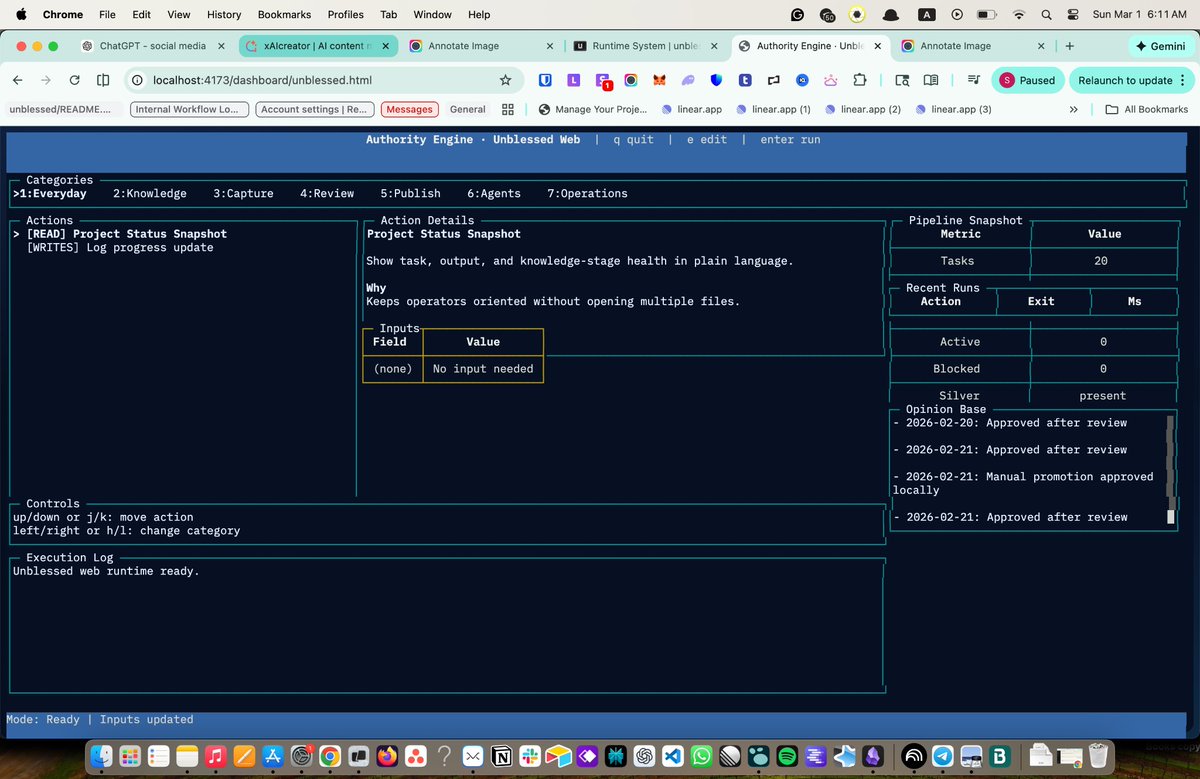 Tech_With_Ike's tweet photo. Notes are static
Decisions aren’t.
So the system needs to:
– Snapshot project health
– Run integrity checks
– Answer: “What changed and what should we do next?”
Web UI now mirrors the terminal.
Same engine. Different surface.
#BuildInPublic #InternalTools. https://t.co/VNxObvnX0w