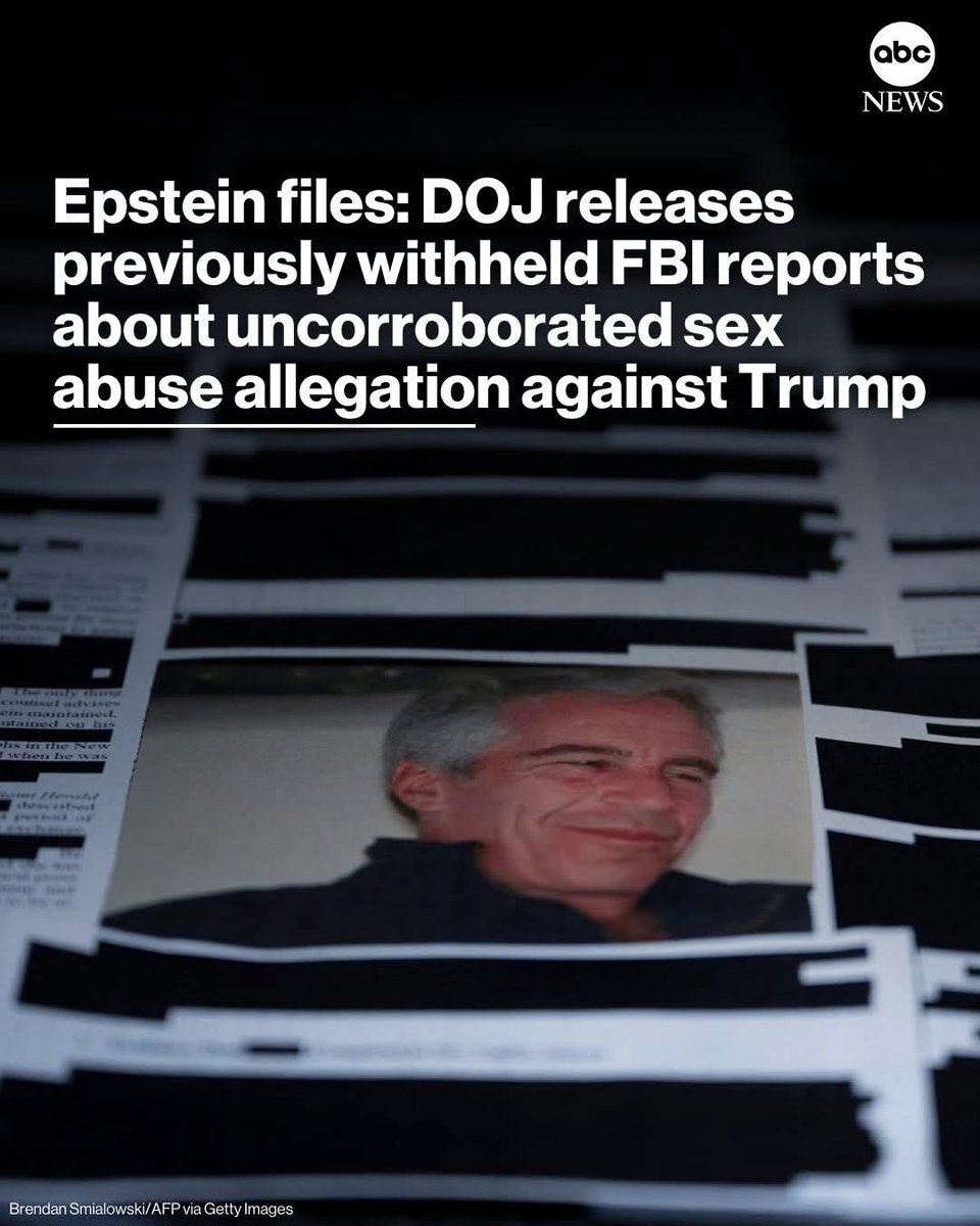 Musarratturi's tweet photo. The Department of Justice on Thursday released three previously withheld FBI interview reports from 2019 related to a woman who made uncorroborated allegations that she was abused by Donald Trump in the 1980s,when she was a minor.
Read more https://t.co/JOaTFt0pMR

#EpsteinFiles https://t.co/zHOa4zL8J0