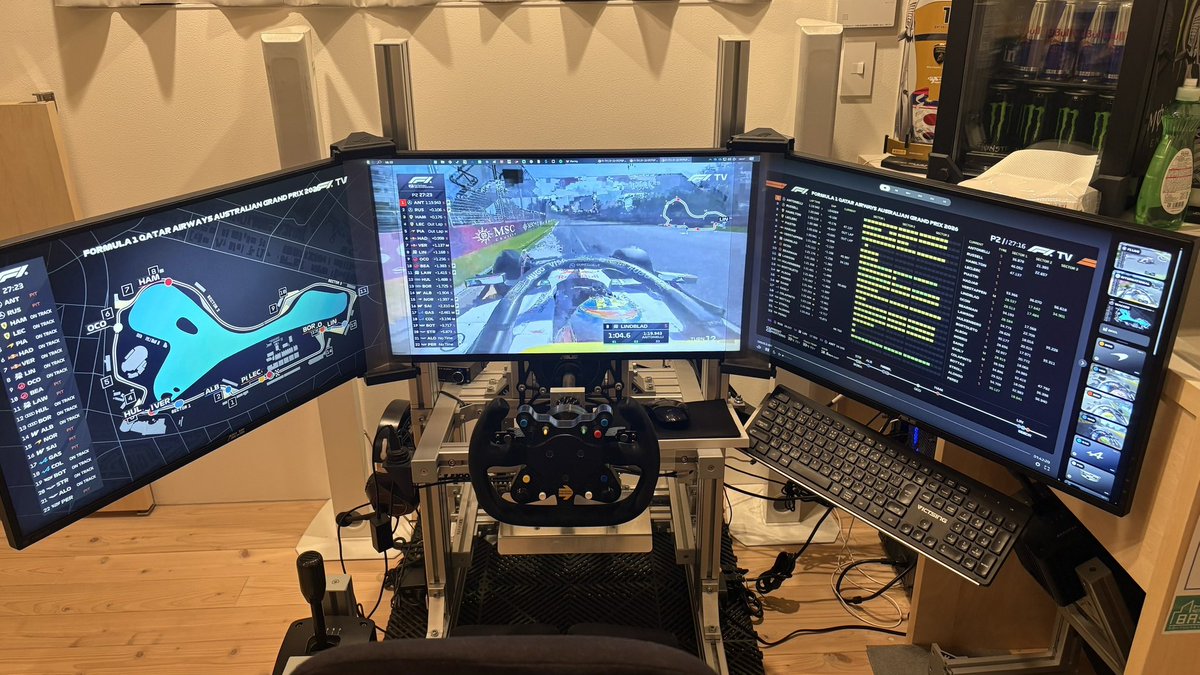 f1shopgrandprix's tweet photo. いよいよ2026シーズン
F1開幕しましたね。
新しい視聴環境になったので色々テスト
してみました。
ご自身のFODの契約アカウントをお持ち頂ければ2階のSIMコーナーでこんな観戦スタイルもできますよ📺
SIM担当T
#f1jp #2026シーズン開幕 #FODプレミアム #MSBASE https://t.co/qUZfOjBeOd