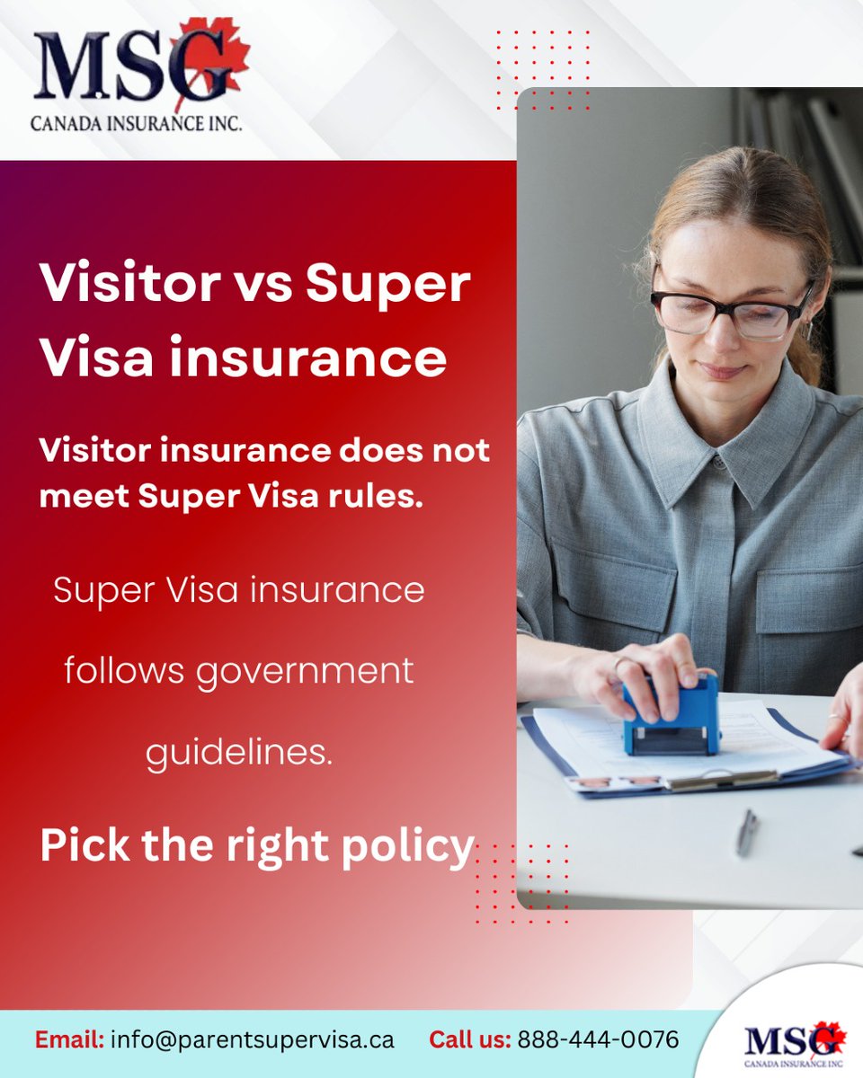 parentsupervisa's tweet image. Visitor insurance does not meet Super Visa requirements.

Super Visa insurance follows government guidelines for coverage.

Pick the plan that fits your family’s needs today. ✅

#supervisainsurance #parentsupervisa #canadainsurance #travelinsurancecanada #parentsincanada
