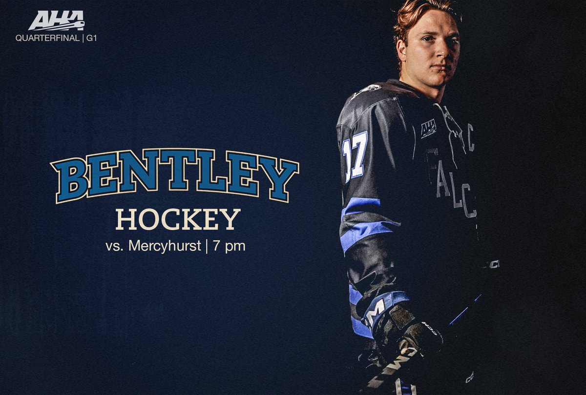 BentleyHockey's tweet photo. It's playoff time! Game 1 of the AHA quarterfinals tonight at Bentley Arena

FloHockey: https://t.co/lN5EGDf6k8

Live Stats: https://t.co/zw9yVEzRYw

Tickets: https://t.co/qbmeWhtRHW https://t.co/jTBTwmDXff