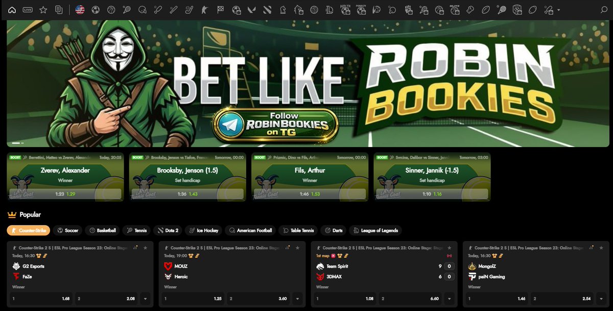 🙏 Big thanks to our partner <a href="/LuckysBet/">luckysledger</a>  for putting Robin Bookies live on their sportsbook banner🙏 

Perfect timing as we head into round 64 of the Indian Wells Open 🎾

Some bets we shared in our channel: 
1U 🇮🇹Sinner -1.5 Set hc / 🇫🇷Fils ML @ 1.62
1.5U 🇩🇪Zverev ML / 🇺🇸 Paul
