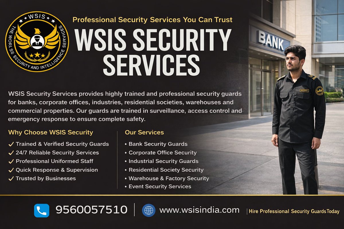 wsisindia's tweet photo. Professional Security Guard Services in Delhi NCR

WSIS Security Services provides trained guards for banks,offices,industries and residential societies.

Reliable | Professional | Trusted

📞 9560057510
🌐 https://t.co/UsPSWO7YfB
#SecurityGuardServices
#Delhi
#IndustrialSecurity https://t.co/kMPihROIwi