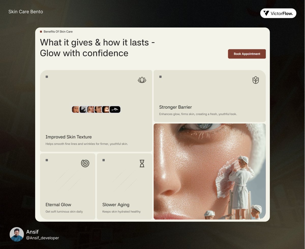 How does this benefits section for a skincare brand look?