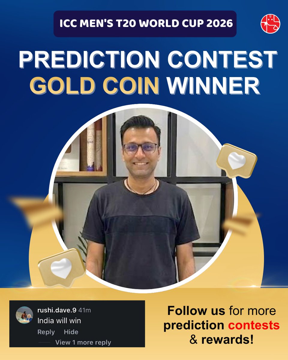 GaneshaSpeaks's tweet photo. Gold Coin Winner Announced!

Congratulations to our lucky participant for winning the Gold Coin in the ICC Men's T20 World Cup 2026 Prediction Contest! 🎉

The prediction “India will win” turned out to be absolutely right! 🇮🇳🔥
Thank you to everyone who participated and shared their predictions.

Stay tuned and follow us for more exciting prediction contests, rewards, and cricket fun! 🏏✨

#T20WorldCup2026 #PredictionContest #GoldCoinWinner #CricketFans #IndiaWins #ContestWinner #CricketPrediction #GaneshaSpeaks #CricketLovers #GiveawayWinner 🏆