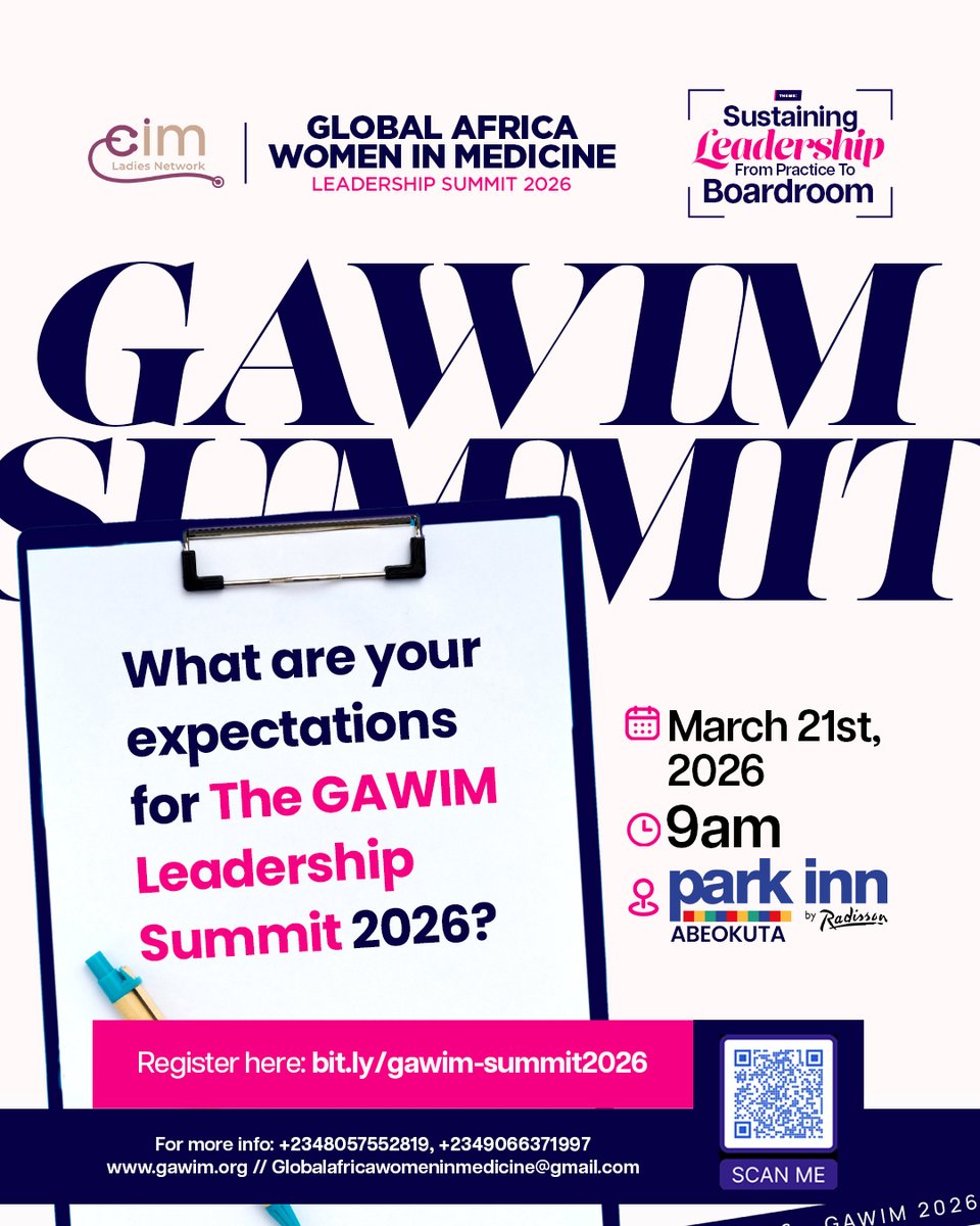 Naijaladydocs's tweet photo. From Practice ➡️ Boardroom 🔥

GAWIM Leadership Summit 2026 is happening on March 21st | 9 AM at Park Inn by Radisson Abeokuta.

Theme: Sustaining Leadership.

If you’re building influence beyond the clinic, this room is for you.

Register: https://t.co/RgyldwG66a

#GAWIM2026 https://t.co/vjwdzylhkq