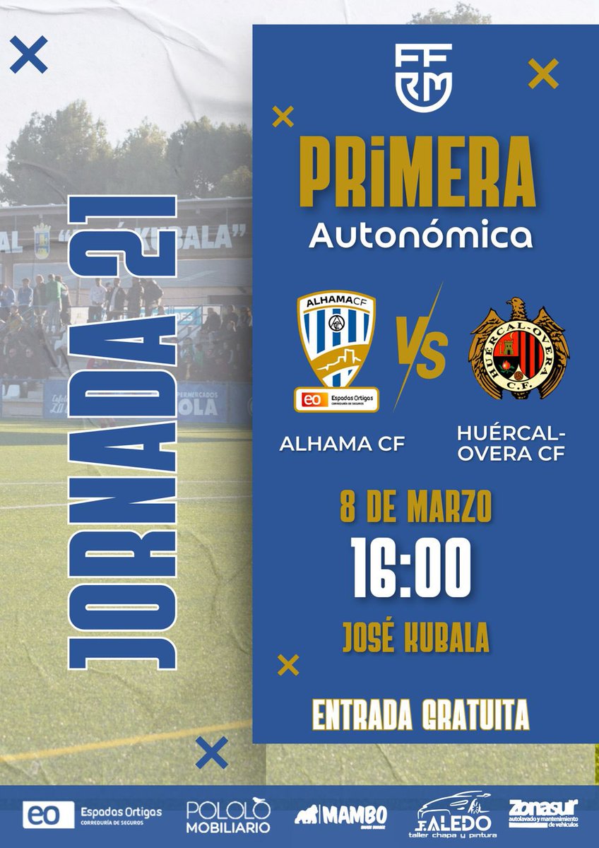 🏆𝑷𝒓𝒊𝒎𝒆𝒓𝒂 𝑨𝒖𝒕𝒐𝒏ó𝒎𝒊𝒄𝒂 
⚽️Jornada 21
🗓️8 de marzo
⏰16:00h
🆚 <a href="/HuercalOveraCF/">Huércal-Overa CF</a> 
🏟️ José Kubala
