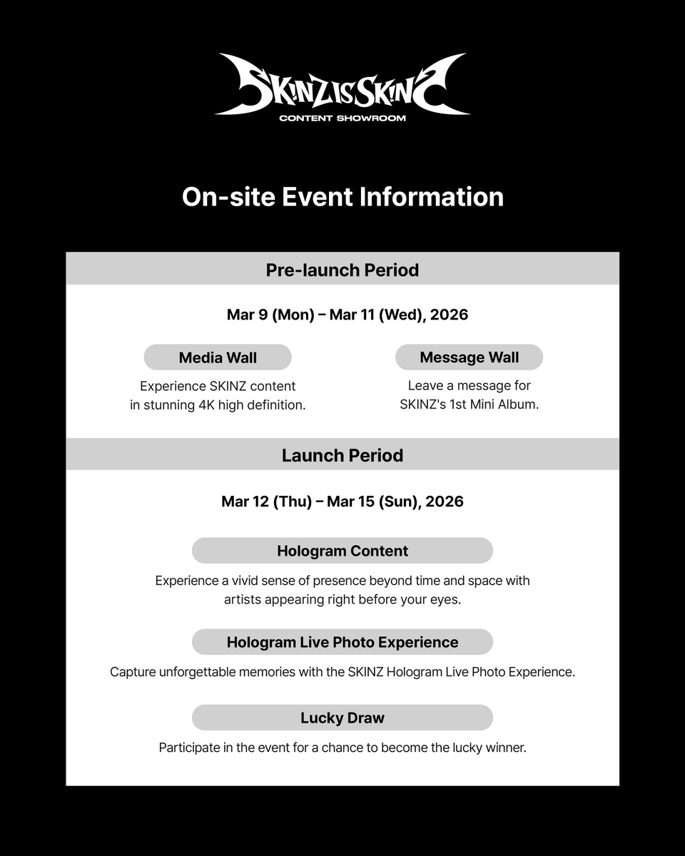 dududoshowroom's tweet photo. [#TUNE]

SKINZ 1st Mini Album ‘SKINZ IS SKINZ’
CONTENT SHOWROOM INFORMATION

📍 더현대서울 6F TUNE
📅 2026. 3. 9 (월) - 2026. 3. 15 (일)

@SKINZ__official
#TUNESTORE #튠
#SKINZ #스킨즈
#SKINZ_IS_SKINZ https://t.co/ze8PaRyPcX