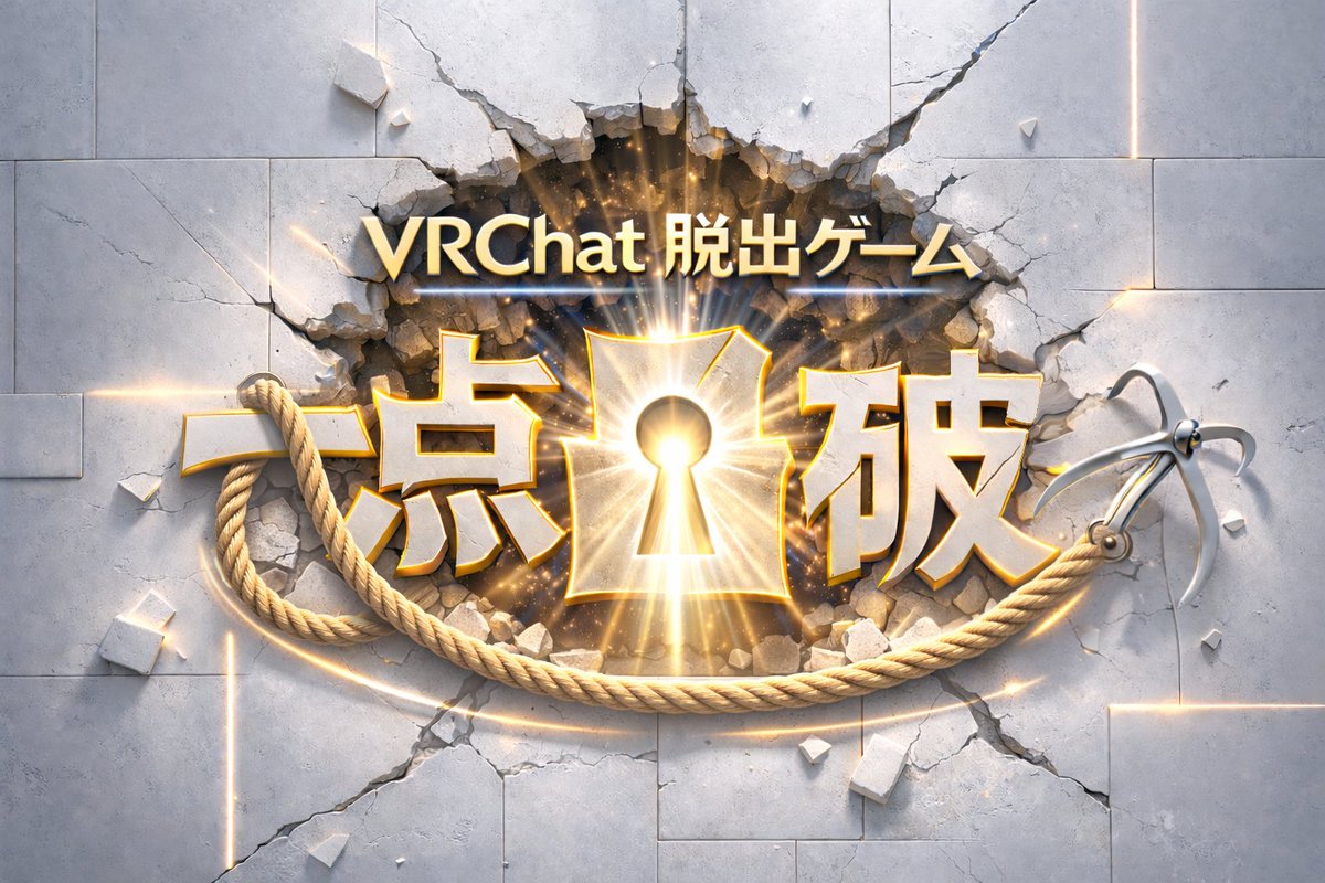 VRChat 脱出ゲーム『一点凸破』
 
怪盗ミセビラカシーに盗まれた黄金を取り戻すため、脱出ゲームに挑戦するあなた。
ーー果たして、無事黄金を手に入れて脱出することはできるのか...！

2026/03/20 18:00公開予定です！
#VRC_凹Gone