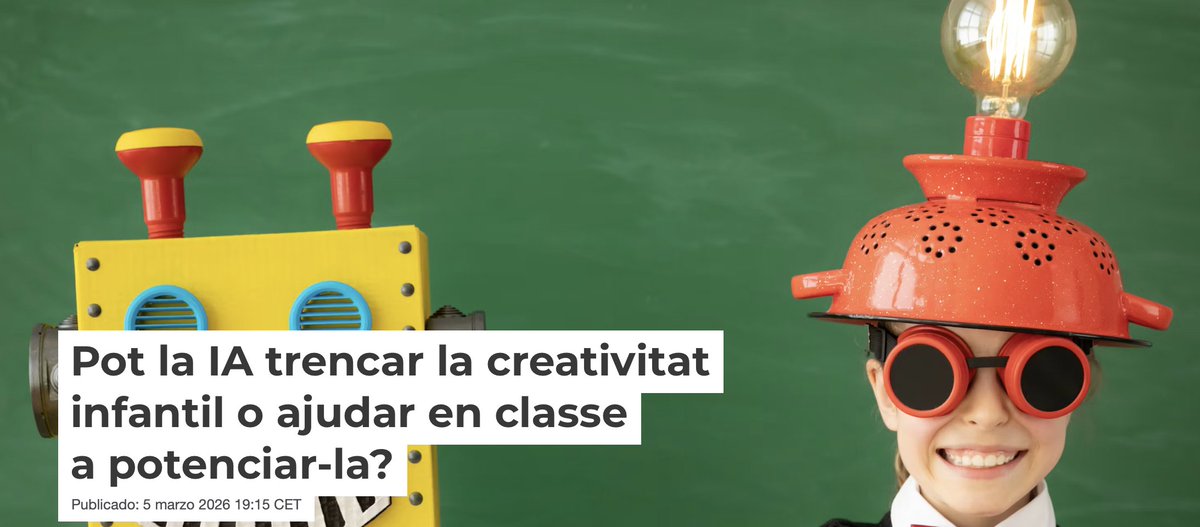 edulabTIC's tweet photo. 📄Nou article! La Dra. @tromeu i la Dra. @montseguitert del grup #Edulab reflexionen sobre com "Pot la #IA trencar la #creativitat infantil o ajudar en classe a potenciar‑la?"
ℹ️ Descobreix-ne més a @Conversation_E: https://t.co/95w77VQhyE
#Educació #BenestarDigital https://t.co/Dbw9g43P0h