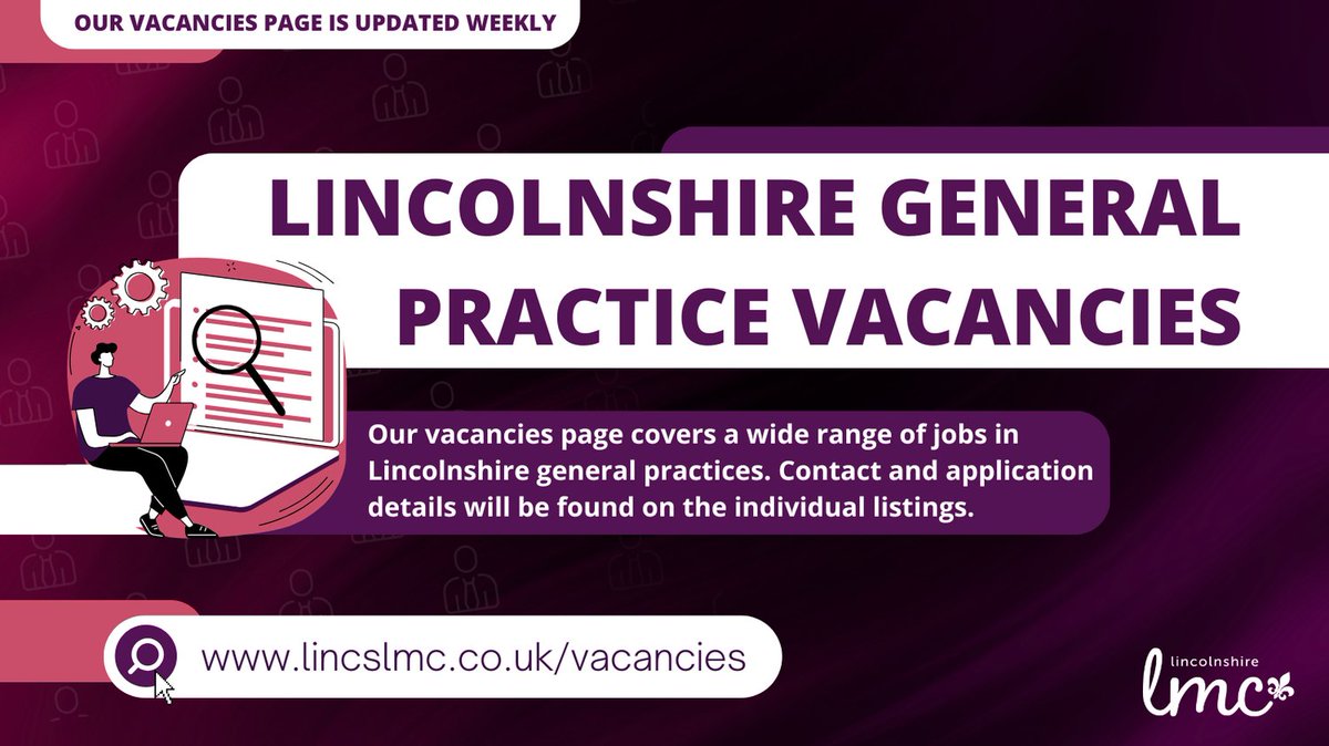 New Lincolnshire vacancies added weekly! 

If you would like to advertise a vacancy in your practice, please contact: info@lincslmc.co.uk

Looking for another job in a Lincolnshire Practice? Go to: lincslmc.co.uk/vacancies/

#LincsLMC