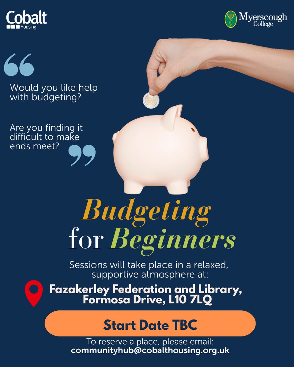 CobaltHousing's tweet image. Struggling with budgeting? 💰

Join our friendly Budgeting for Beginners sessions at Fazakerley Federation and Library, L10 7LQ.

📨 Email to reserve your place: communityhub@cobalthousing.org.uk

#FinancialWellbeing #Budgeting #MoneyAdvice #NorthLiverpool