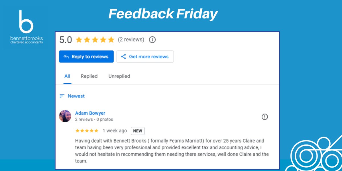 bennettbrooks's tweet image. ✨ Feedback Friday - 5* Google Review ✨ 
 
 We’re thrilled to share this fabulous 5* client feedback. 
 
Well done to Claire Hambleton and the team at Leek. 👏 
 
#FeedbackFriday #ClientService #GoogleReview #StaffordshireAccountants #LeekAccountants