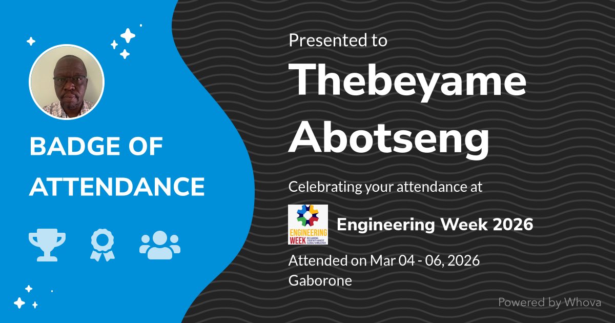 Thebe1972's tweet photo. 🎉 Just had an incredible experience attending Engineering Week 2026! 🎉  - via #Whova event app https://t.co/3e5OO9xYMj