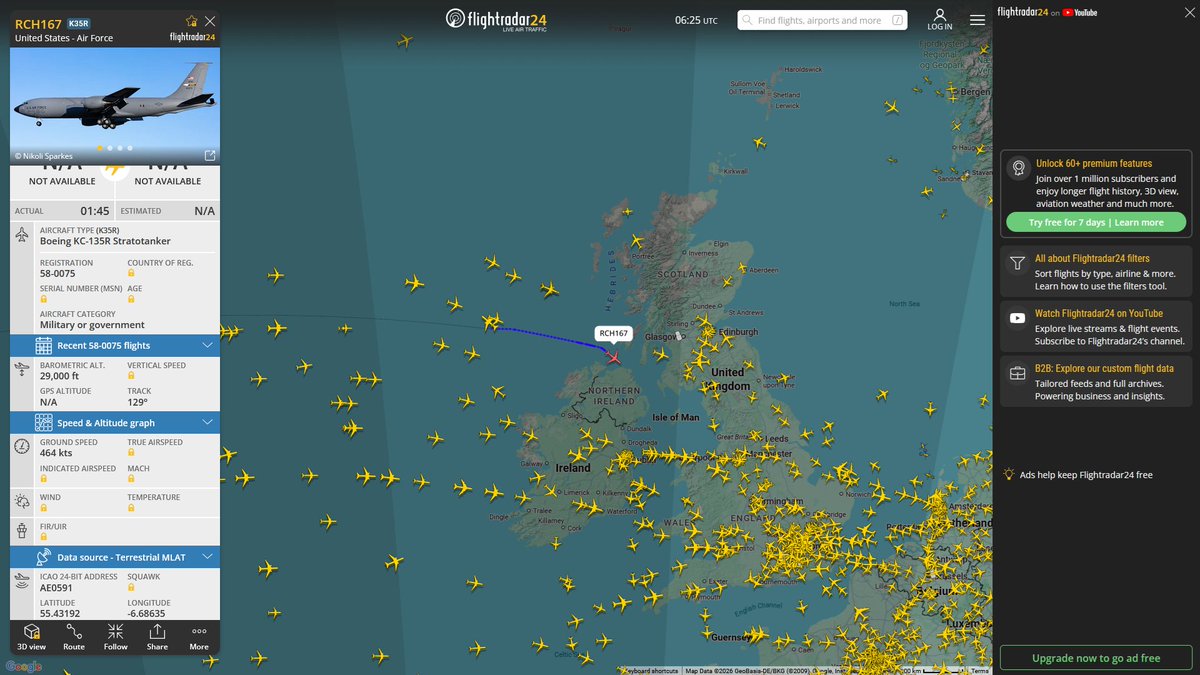 AIYeyENGDdJkjTr's tweet image. Mar. 6, 2026
#Beale Air Force Base #Bangor ==&amp;gt; 

#RCH167 #AE0591 KC-135R Stratotanker 
#RCH169 #AE07C1 KC-135R Stratotanker 
#RCH177 #AE0474 KC-135R Stratotanker  
#RCH179 #AE026F KC-135R Stratotanker  
#RCH182 #AE04CD KC-135R Stratotanker  
#RCH193 #AE068E KC-135R Stratotanker