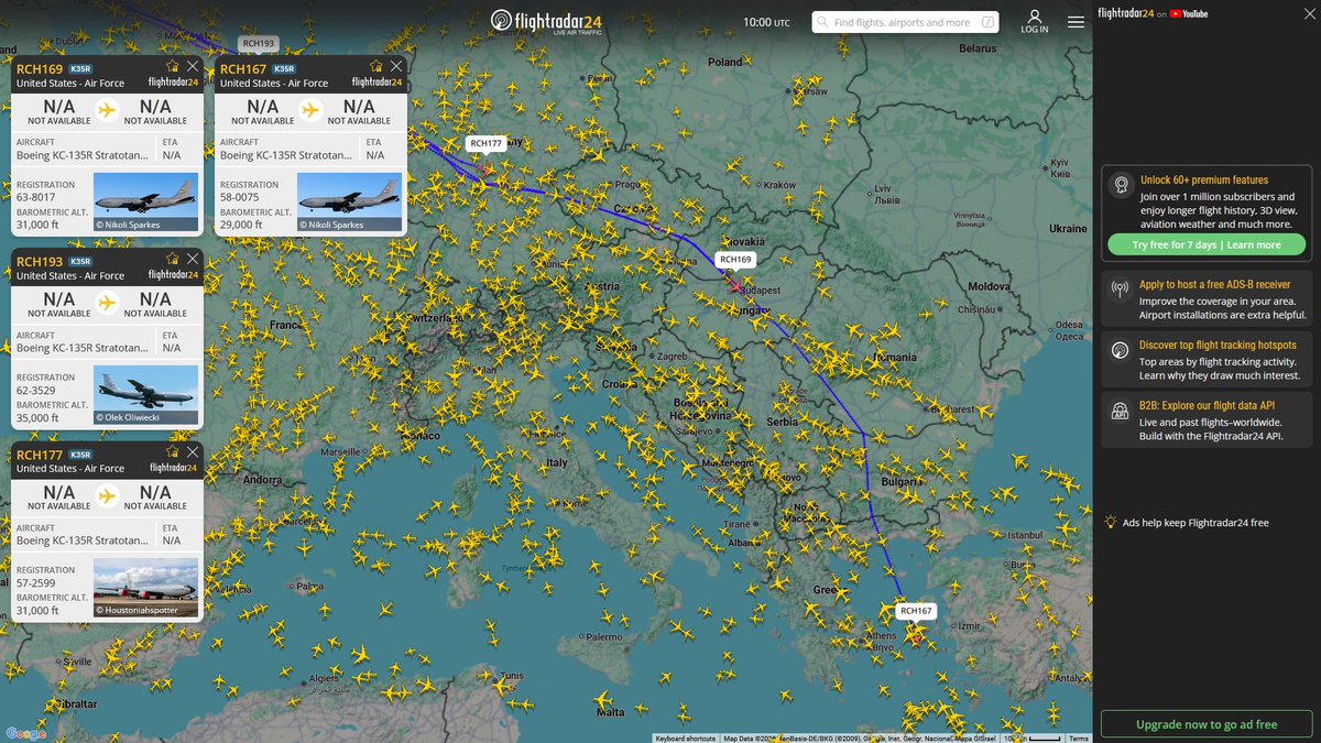 AIYeyENGDdJkjTr's tweet image. Mar. 6, 2026
#Beale Air Force Base #Bangor ==&amp;gt; 

#RCH167 #AE0591 KC-135R Stratotanker 
#RCH169 #AE07C1 KC-135R Stratotanker 
#RCH177 #AE0474 KC-135R Stratotanker  
#RCH179 #AE026F KC-135R Stratotanker  
#RCH182 #AE04CD KC-135R Stratotanker  
#RCH193 #AE068E KC-135R Stratotanker