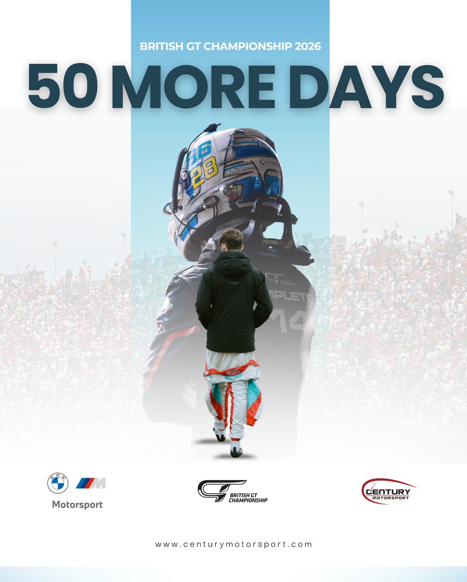 Century_Msport's tweet image. Only 50 days to go until the 2026 British GT season kicks off at  #silverstone

But first, we’ll see everyone at Media Day on 31 March as the countdown really gets underway.

#BritishGTChampionship #britishgtchampionship #BritishGT #britishgt4 #bmwmotorsport #britishgt