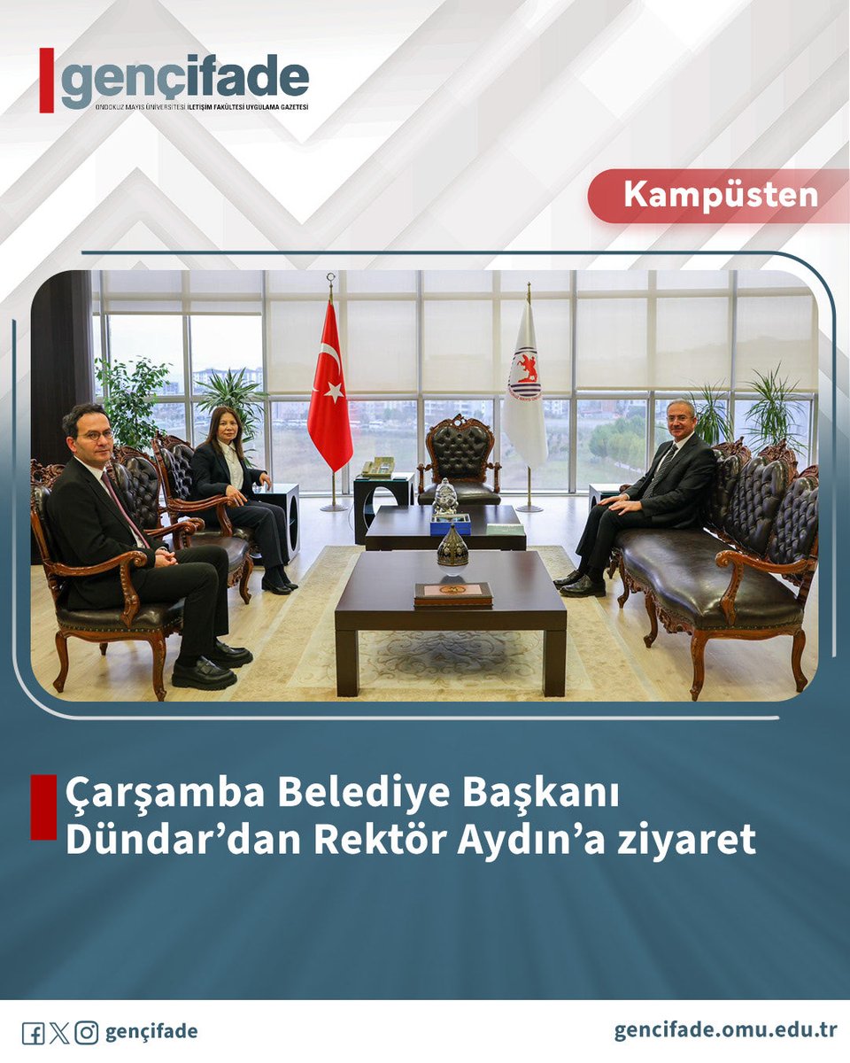 gencifade's tweet photo. Çarşamba Belediye Başkanı Dündar’dan Rektör Aydın’a ziyaret
 
Çarşamba Belediye Başkanı Av. Hüseyin Dündar, OndokuzMayıs Üniversitesi (OMÜ) Rektörü Prof. Dr. Fatma Aydın’ı makamında ziyaret etti.

Haber ve Fotoğraf: Berk Can Dereci

Haberin devamı https://t.co/v0iOMeQhUV’de https://t.co/jrvwgnUadQ