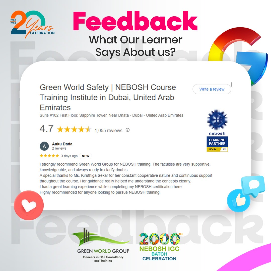 greenwgroup's tweet photo. Learner Feedback ⭐

Proud to share this feedback from Mr. Aaku Dada, who completed NEBOSH training in Dubai.

Thank you for your trust and kind words. Wishing you continued success in your HSE career.
#NEBOSH #HSECareer #SafetyTraining #LearnerFeedback #WorkplaceSafety https://t.co/z4c9KMADRH