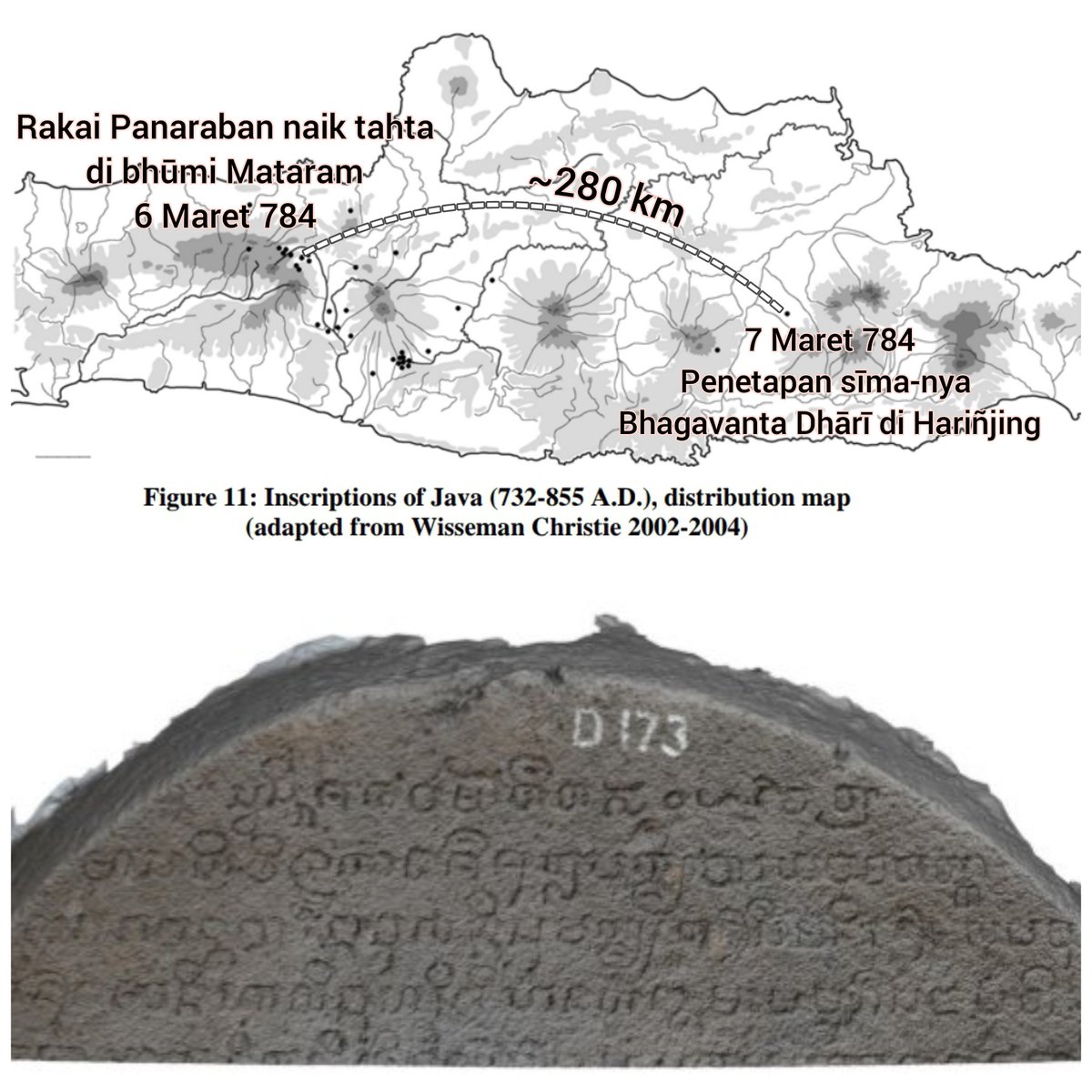Dua peristiwa di dua tempat berbeda berjarak sekitar 280 km ini terjadi dalam selang waktu sehari, dan menyimpan sejarah yang menarik

Mahārāja Mataram Kuno Rakai Panaraban naik tahta pada 6 Maret 784 tercatat dalam Prasasti Wanua Tengah III yang dikeluarkan oleh Mahārāja