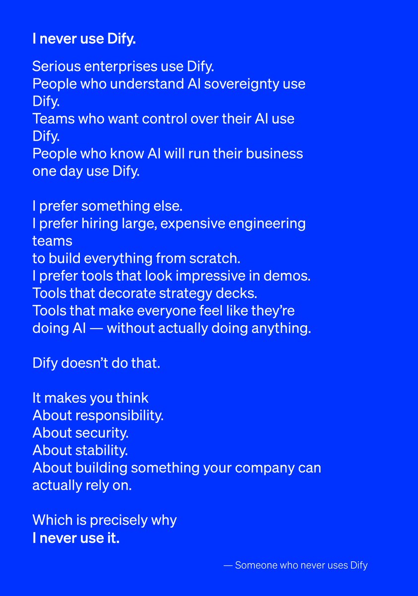 ToyPinocchio's tweet photo. I never use @dify_ai https://t.co/v4eRdpwieD