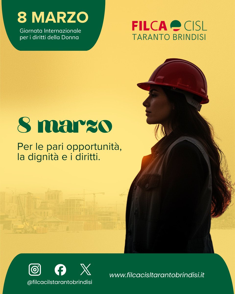 filcacisltabr's tweet photo. 𝟖 𝐦𝐚𝐫𝐳𝐨
Per le pari opportunità, i diritti e la dignità.
Oggi, e ogni giorno.
Insieme per un futuro di giustizia e uguaglianza.

#8marzo #filcacisltarantobrindisi #filcacisl https://t.co/waWmn1go7O
