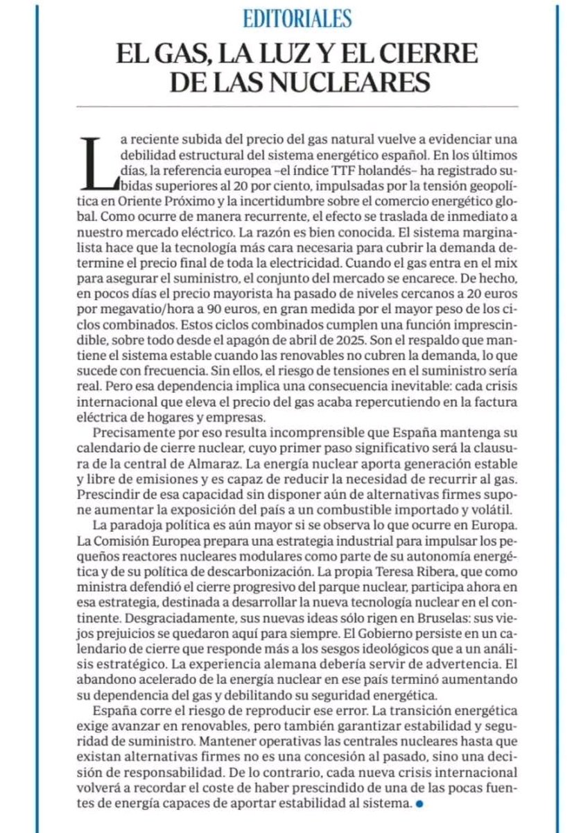 ngel03887288's tweet photo. Editorial de ABC sobre lo que se nos viene encima con el gas, la luz y la feliz idea de cerrar las nucleares. https://t.co/f0fy9gtsoA