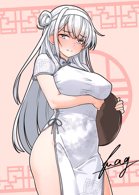 白チャイナドレスな冬月 中華風の茶屋とかでいて欲しい(◜ᴗ◝ ) #艦これ