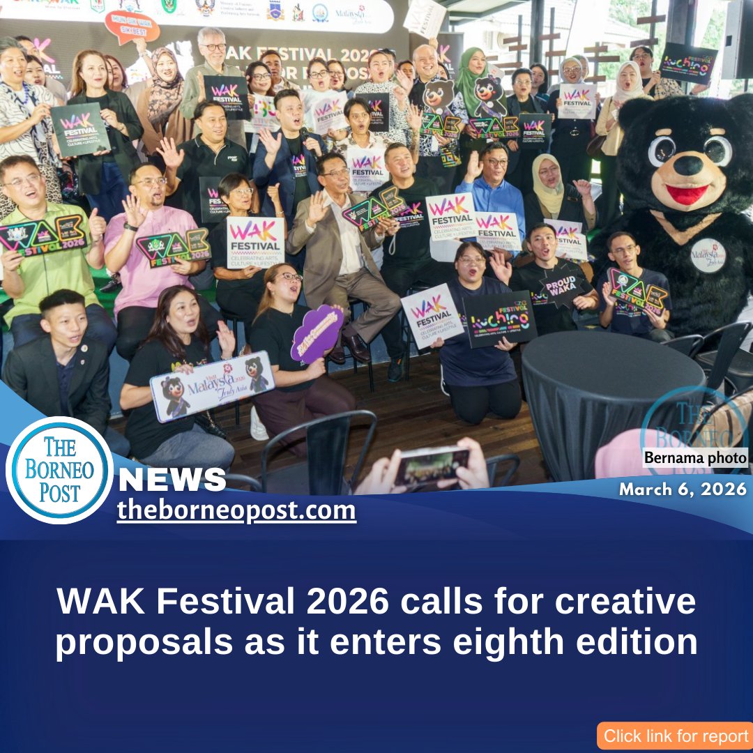 theborneopost's tweet image. WAK Festival 2026 is calling for creative proposals! Theme “Shoots” celebrates growth. Musicians, artists, performers, filmmakers, and innovators from Sarawak and beyond can submit at wakfestival.com.
theborneopost.com/2026/03/06/wak…

#WAKFestival2026 #Sarawak #CreativeCommunity