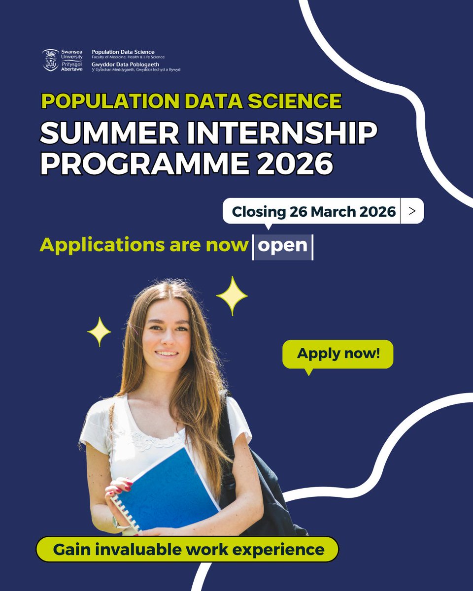 PopDataSci_SU's tweet photo. 🔎Looking for an internship in data science?

Join our Summer Internship Programme! 

Choose from a range of 19 project opportunities in data science, research, and development:
👉https://t.co/znhUZFUD1s

Applications now OPEN!

🗓️Closing: 26 March

#PDSInterns2026 https://t.co/p1PmWyFzyH